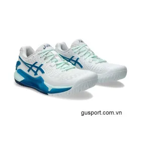 Giày Tennis Nữ Asics Gel Resolution 9 White/Teal Blue (1042A208-102)