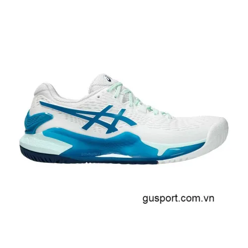 Giày Tennis Nữ Asics Gel Resolution 9 White/Teal Blue (1042A208-102) 0