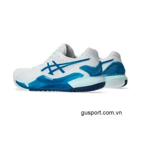 Giày Tennis Nữ Asics Gel Resolution 9 White/Teal Blue (1042A208-102) 2