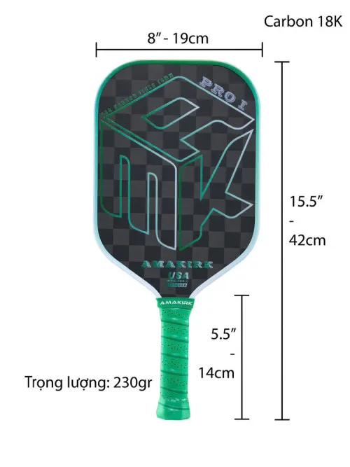 Vợt Pickleball AMAKIRK 18K 2D PRO1 16mm (230Gr) 3