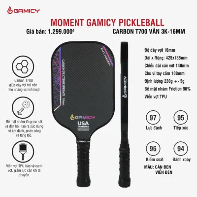 Vợt Pickleball Kaiwin Gamicy Moment T700 16mm