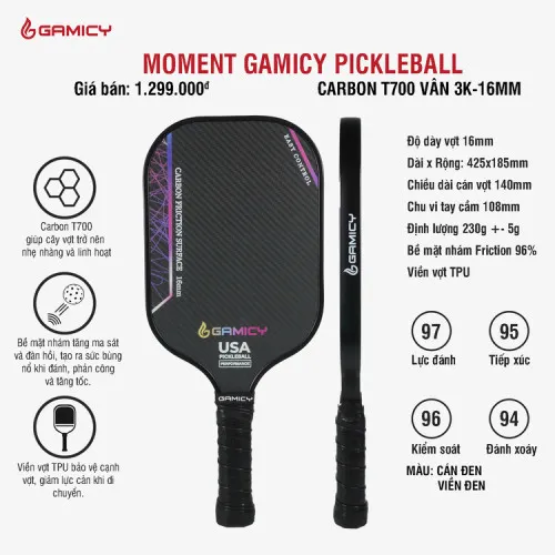 Vợt Pickleball Kaiwin Gamicy Moment T700 16mm 0